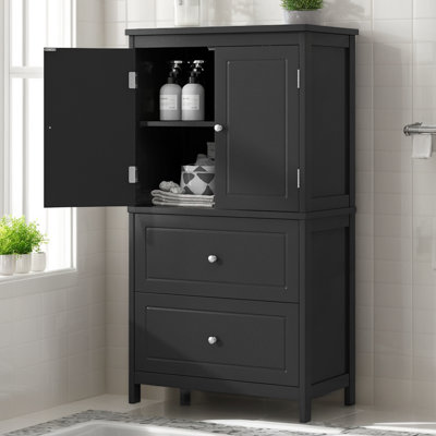 23.6"W X 43.3"H Bathroom Storage Cabinet, Freestanding Cabinet With Two Doors And Drawers