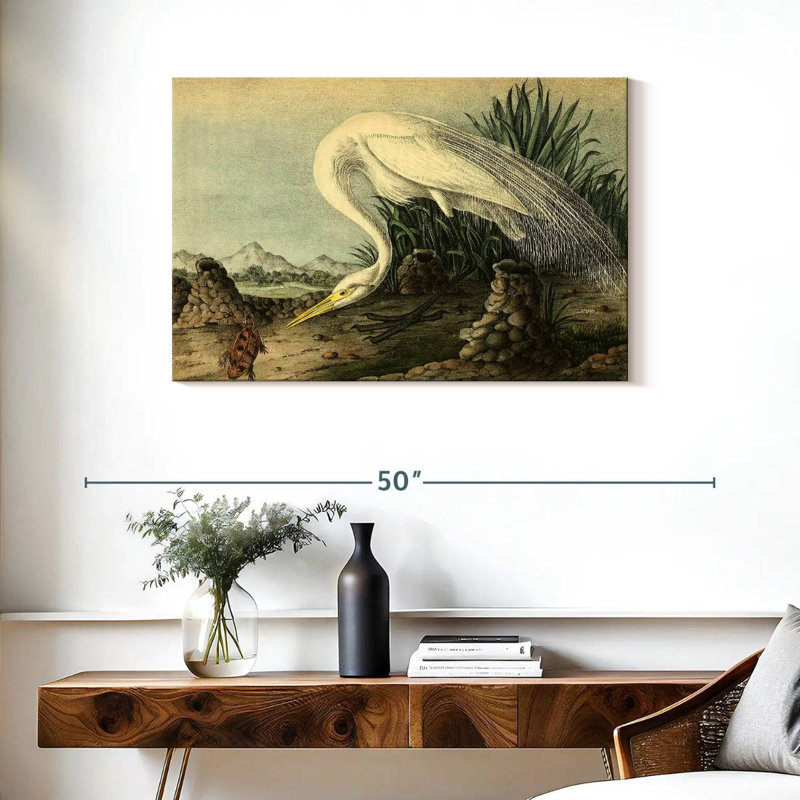 Bramon héron blanc d'oiseaux d'Amérique, H 24 po x l 36 po