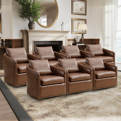 27.6" Wide Modern Soft Upholstered Nailhead Trim Removable Cushion Recessed Arm Barrel Chair With Swivel (Set of 7)
