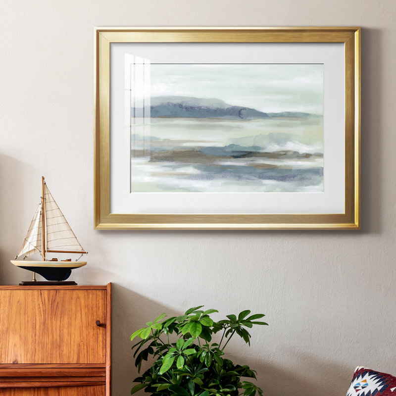 «Soft Shores II», reproduction encadrée de qualité supérieure - prête à être accrochée, Doré, H 30,5 po x l 42,5 po x P 1 po