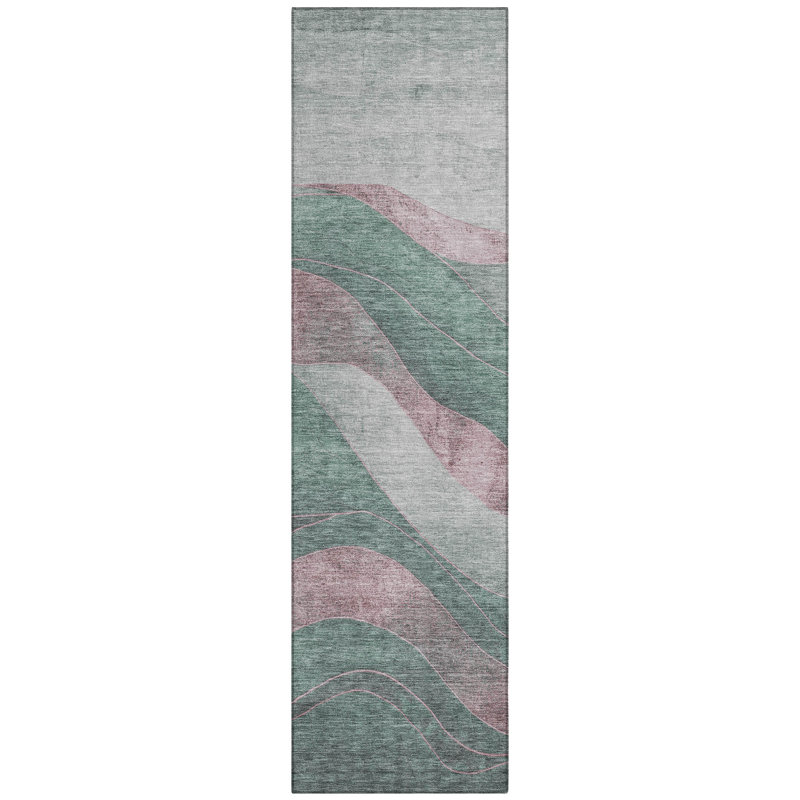 Machine Washable Indoor/Outdoor Xhevrie Sage Rug, Runner 2'3" x 7'6"