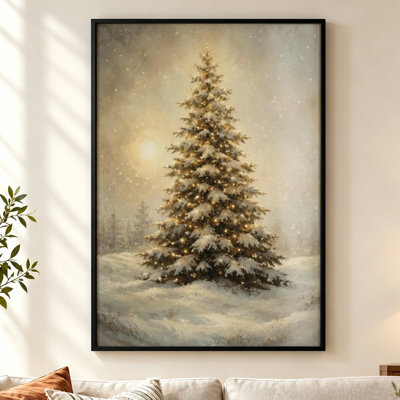 Sapin de Noël enneigé - Tableau sur toile encadré noir, 61 cm (H) x 41 cm (L)