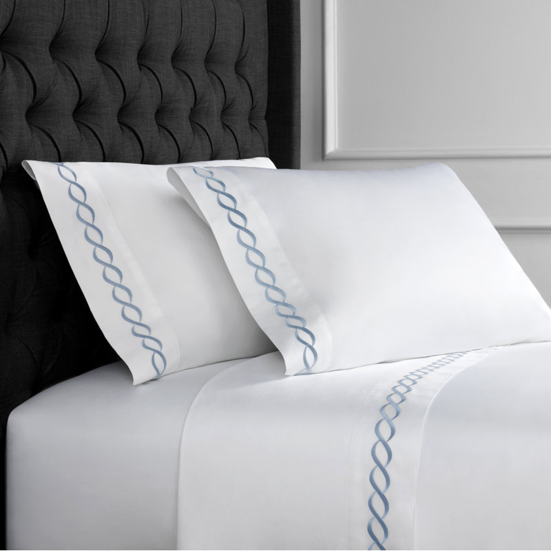 Ensemble de draps en percale 100% coton Barden, Ensemble de draps pour très grand lit avec 2 taie, Bleu / blanc