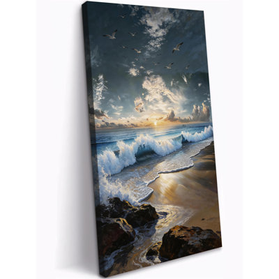 Océan, art mural sur toile pour le salon, vue verticale sur la côte, œuvres d'art de peinture sur la plage au coucher du soleil rétro