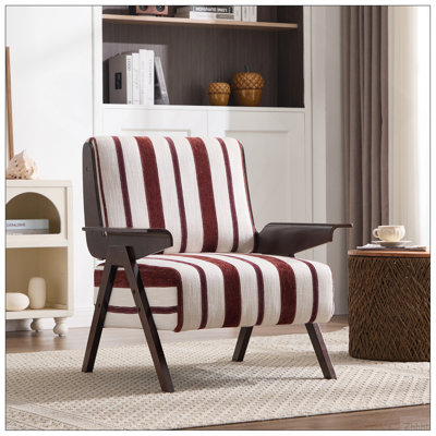 Only one chair Modern armchair Widened armrests on both sides Solid wood legs Comfortable to sit on, casual reading chair, living room, bedroom, office Black and white stripes(One Pack)