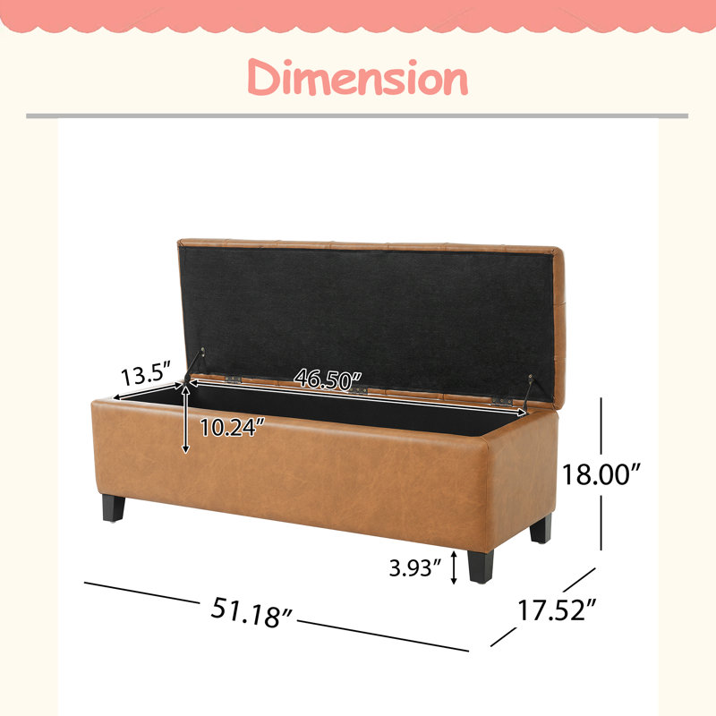 Banc repose-pieds avec rangement, pieds en bois d'hévéa, capacité de 300 lb