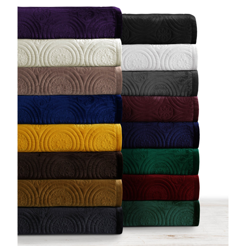 Taupe Full Velvet Reversible Quilt Set with Medallion Stitching