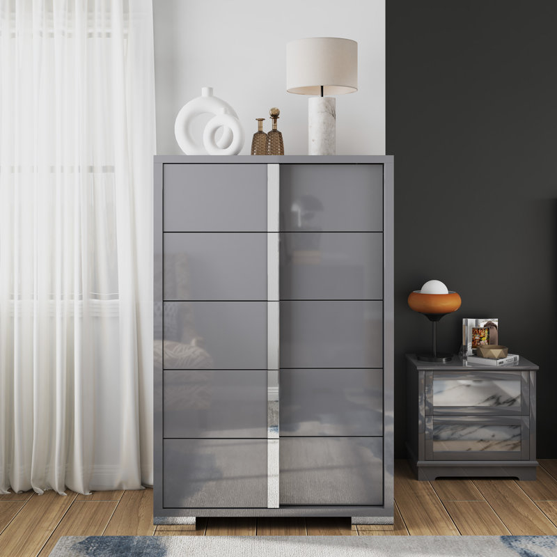 Ensemble de chambre à coucher 3 pièces Highlgloss, gris