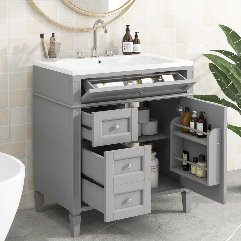 Meuble-lavabo 30,09 po avec rangement en résine, Gris