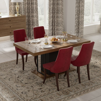 5 Pieces Modern Farmhouse Rectangle Dining Set with Mid-century High Back Dining Chair Set for 4