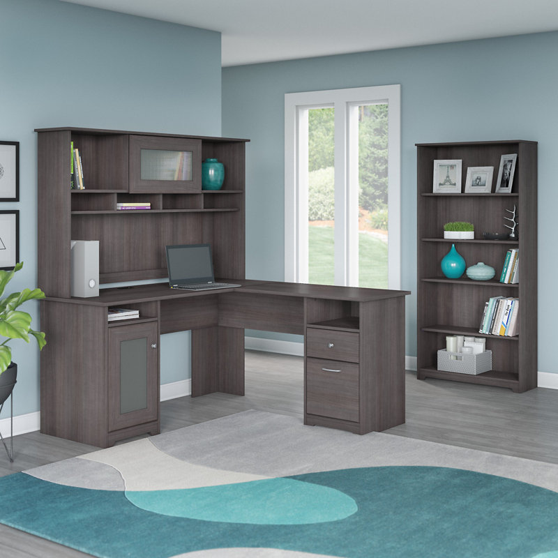Shelonda 3 Piece Computer Desk Office Set, Heather Gray
