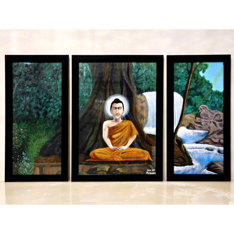 Buddha Meditating Under Tree (Set Of 3) | Watercolor Painting