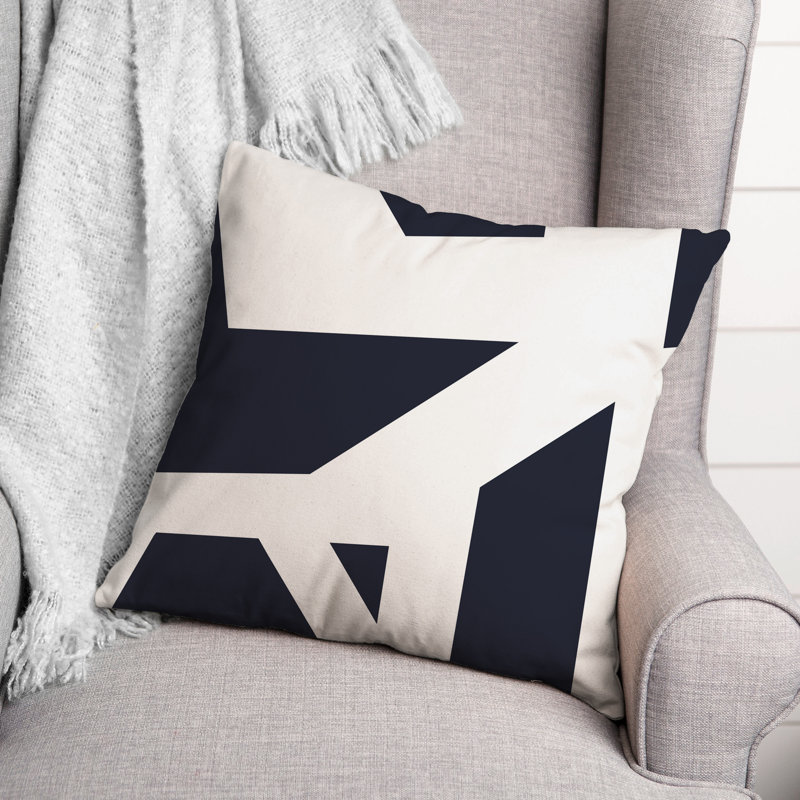  Coussin décoratif géométrique intérieur / extérieur en polyester, Bleu marine, H 18 po x l 18 po