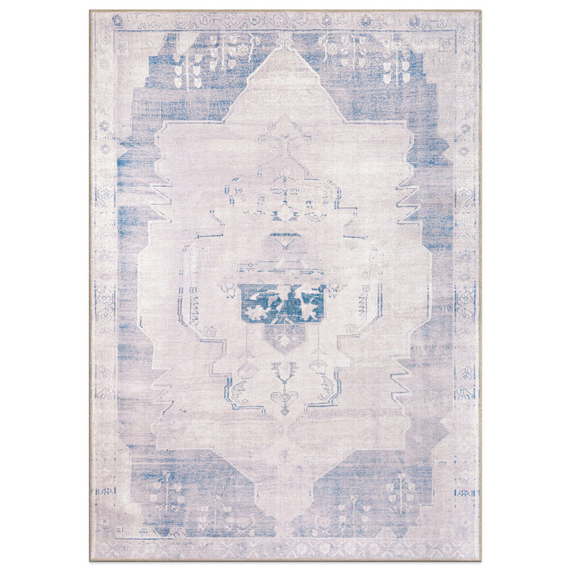 Vintage Medallion Machine Washable Non Slip Area Rug, Rectangle 3'4" x 5'