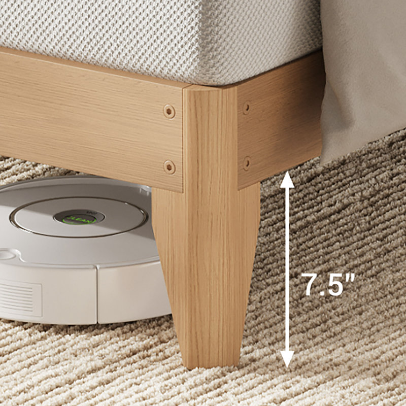Base de lit plateforme en bois, lattes et pieds en bois robuste, support central en métal robuste, California King, Yellow