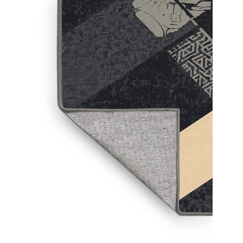 Machine Washable Elkton Kebabs Global Inspired Geometric Rug in Gray – Gray Binding, 7x9