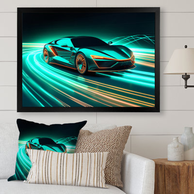 Art mural sur toile de voiture de sport, reproduction de voiture exotique néon - bleu sarcelle exotique voiture I