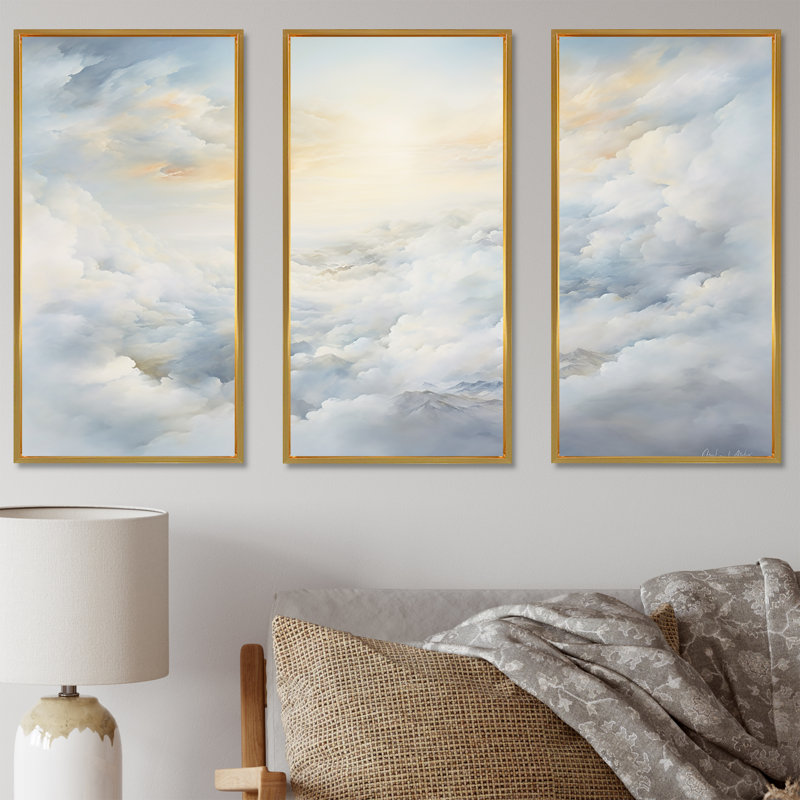 «Clouds Charm In Winter I», ensemble de reproduction d'art mural, Cadre flottant doré, H 28 po x l 36 po x P 1 po