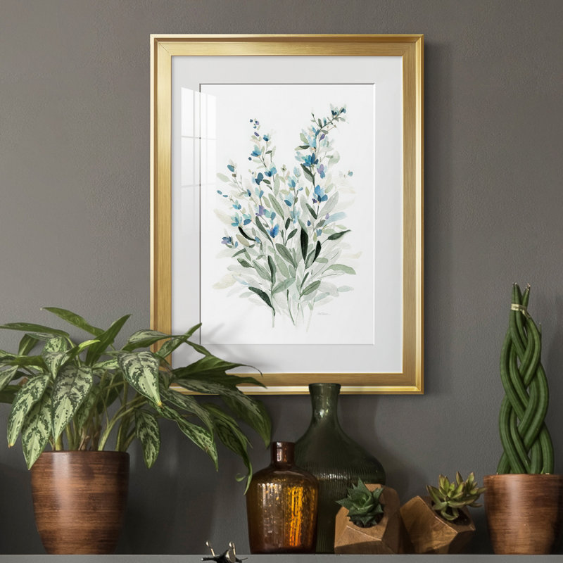 Delicate Blue Botanical I - peinture encadrée, H 22,5 po x l 30,5 po x P 1,5 po, Or