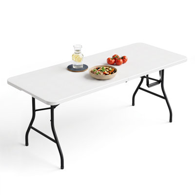 Table pliante en plastique de 1,83 m (6 pi), robuste, capacité de 227 kg (500 lb), portable et utilitaire, avec poignée de transport, plateau en PEHD imperméable pour fêtes, pique-niques, camping et événements commerciaux à l'intérieur et à l'extérieur.