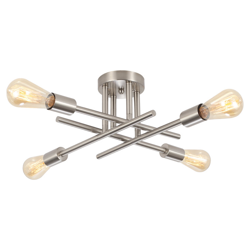 Lustre linéaire semi-encastré pour salon Eirann, Nickel brossé