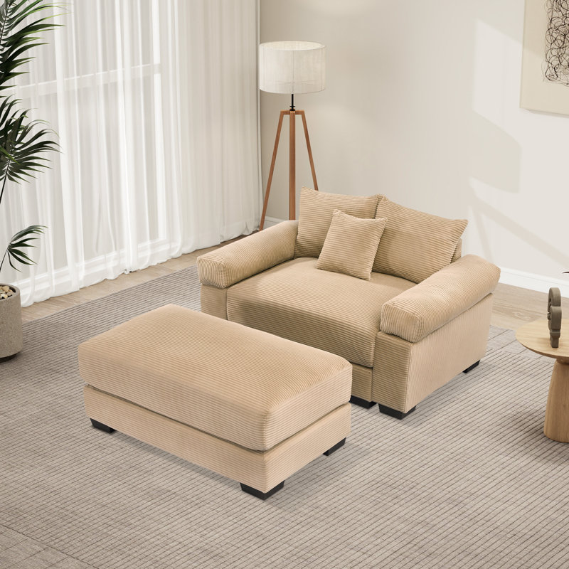Oversized Corduroy Armchair  With Ottoman, Camel
