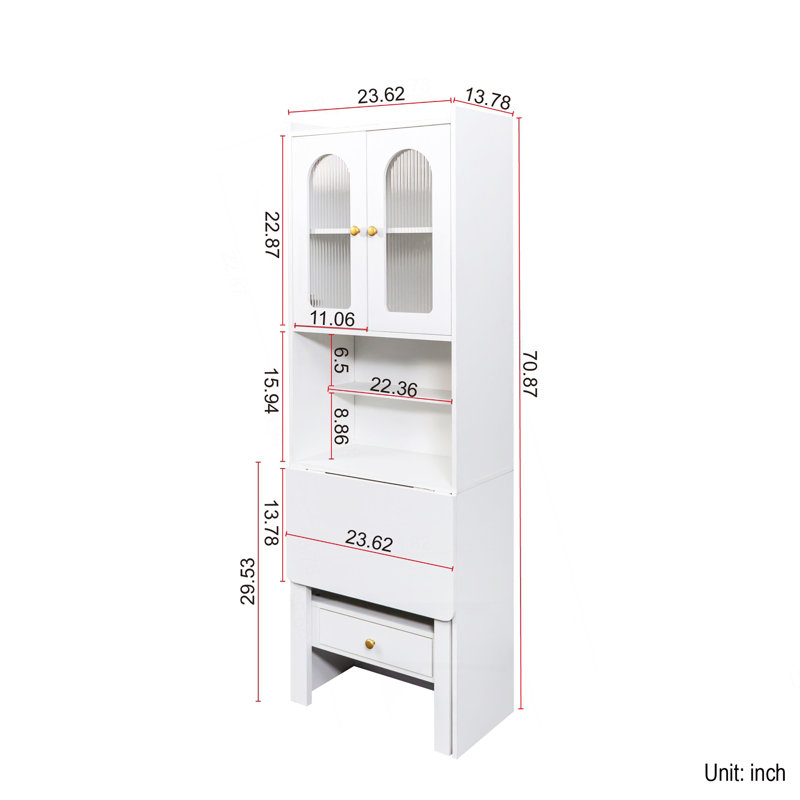 Fold-Out Convertible Writing Table,  Desk Cabinet With Shelf And Drawer Multi-Function Home Office Workstation, White