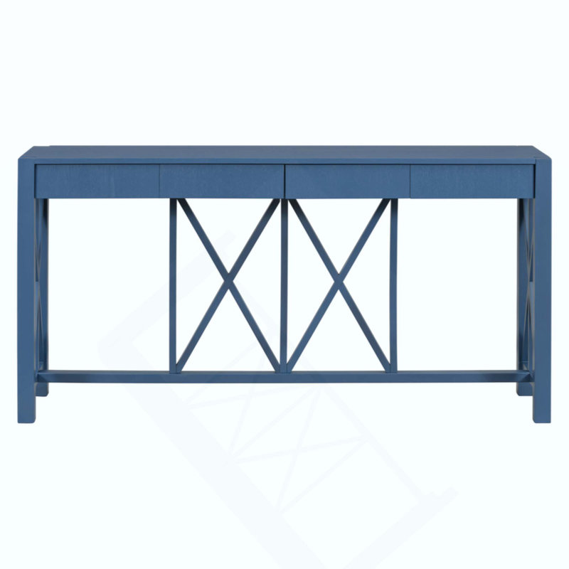 Acacia Veneer Console Table With 4 Spacious Drawers, Modern Crisscross Design Entryway Table With Open Bottom Storage,Farmhouse Sofa Table For Living Room,Kitchen,Dining Room,Hallway