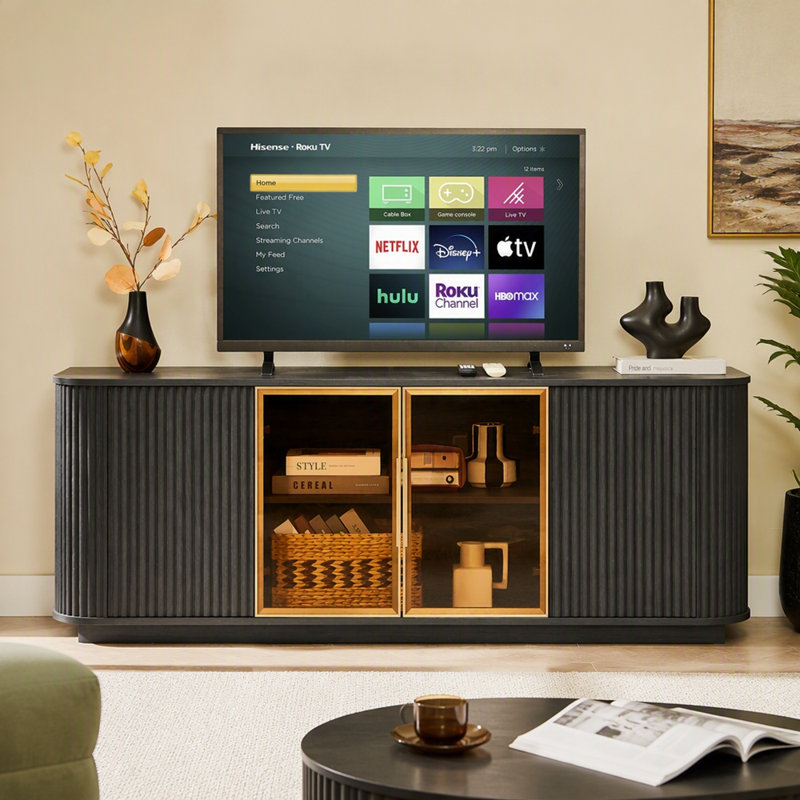 Meuble télé 64 pouces avec cadre de porte en aluminium pour salon
