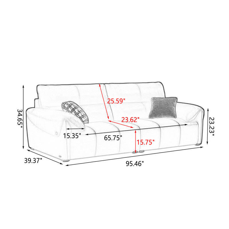 Genuine Leather Modular Sofa cushion Fourseat, H 34,65 po x l 96,46 po x P 39,37 po, Brun