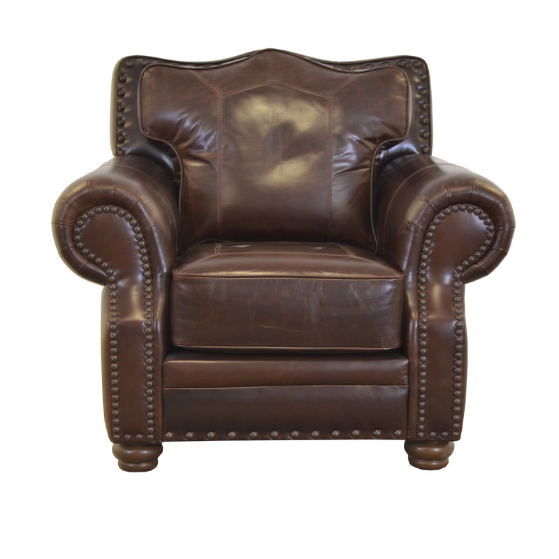 Fauteuil club en cuir Sophear, Cuir véritable vanille Burnham