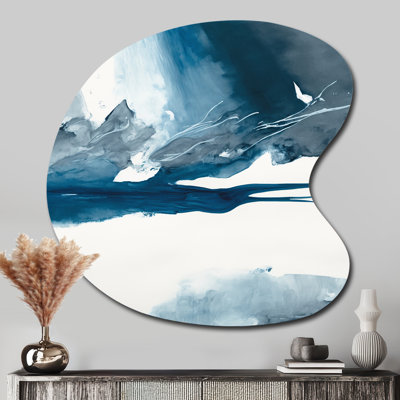 Imperial Blue Solitude I - Abstract Liquid Ink Drop Shape Assymterical Metal Wall Art