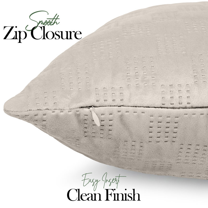 Check Velvet Cushion Covers, Set of 2 – Textured Plush Scatter Pillow Covers for Sofa, Bed & Living Room , Beige
