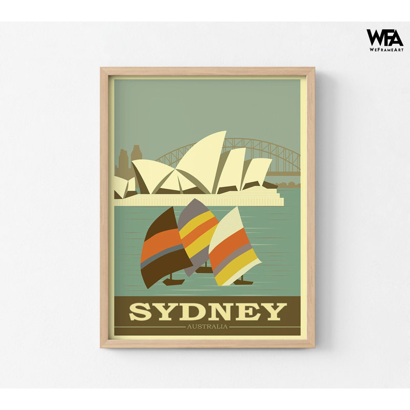 Sydney Sydney, affiche de voyage, Sydney, H 56 po x l 42 po, Reproduction encadrée sans passe-partout, Tanné