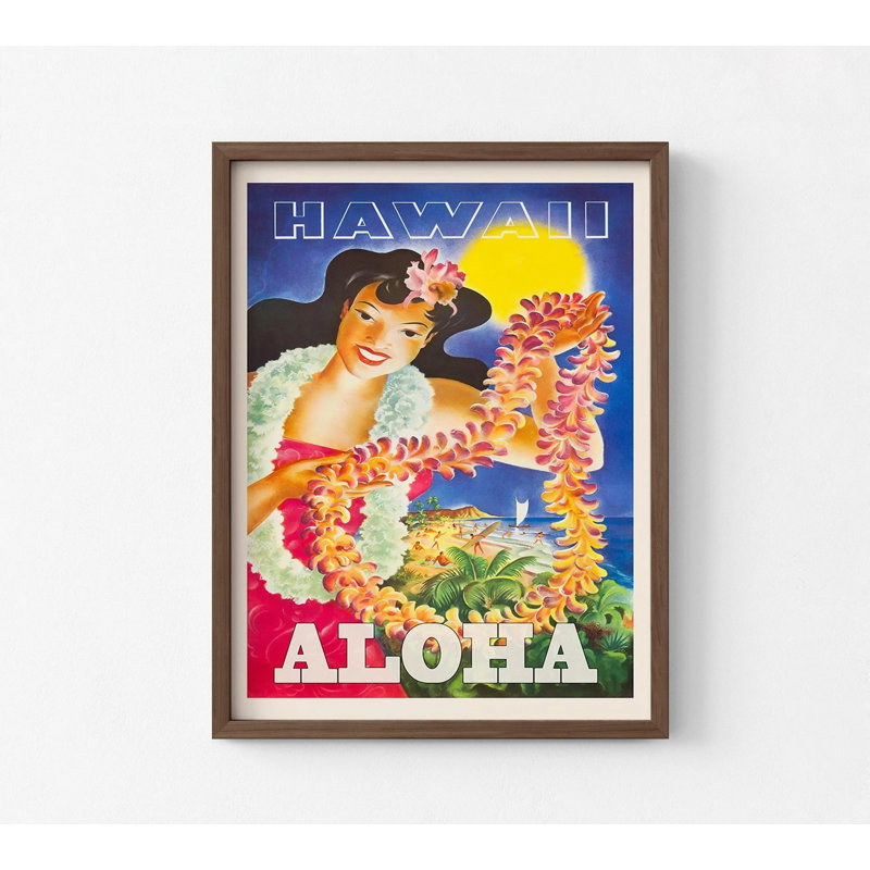 «Hula Girl», affiche rétro d'Hawaï, Aloha, Brun, Reproduction encadrée sans passe-partout, H 12 po x l 16 po