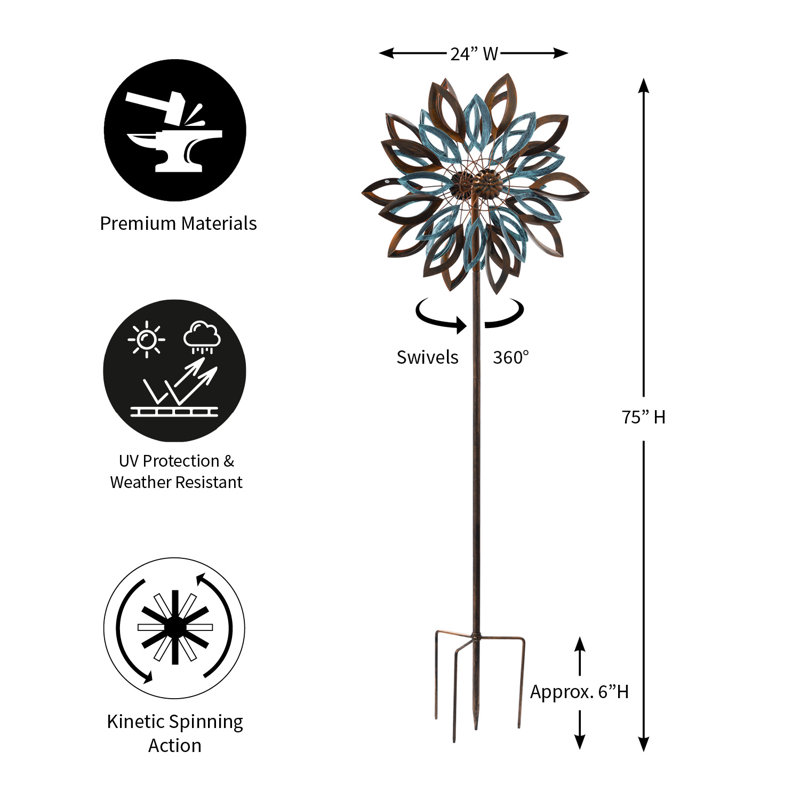 75"H Wind Spinner, Copper And Verdigris Leaves