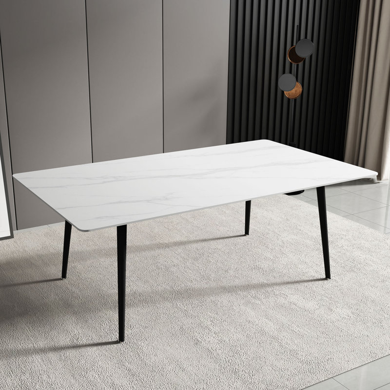 Table de salle à manger Demi-Mae, Plateau blanc / base noire, H 29,5 po x L 70,8 po x l 35,4 po