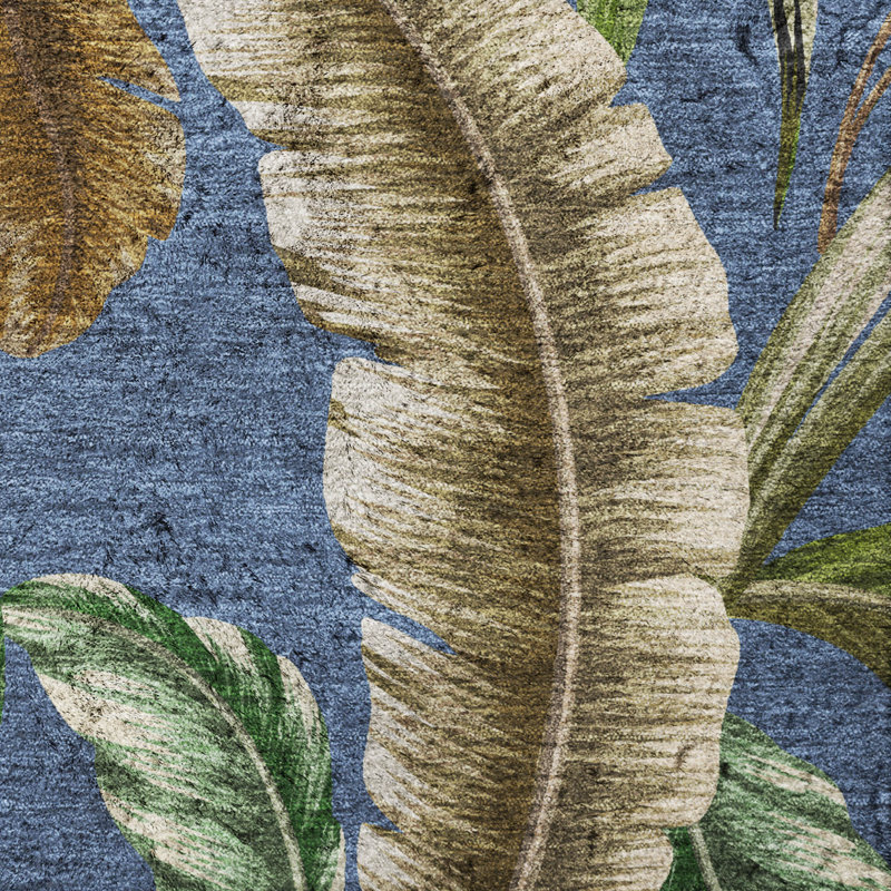 Premium Machine Washable Dream Shag ADS196 Leaves Rug, Blue, 2'3" x 7'6" Runner