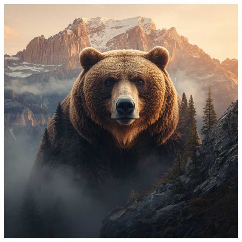 Coussins Grizzly Bear In Mountains, 14 x 14 inches