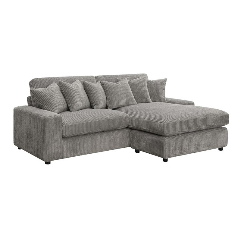 Canapé modulaire réversible Tavia 84 po avec 6 coussins en velours côtelé gris Tavia