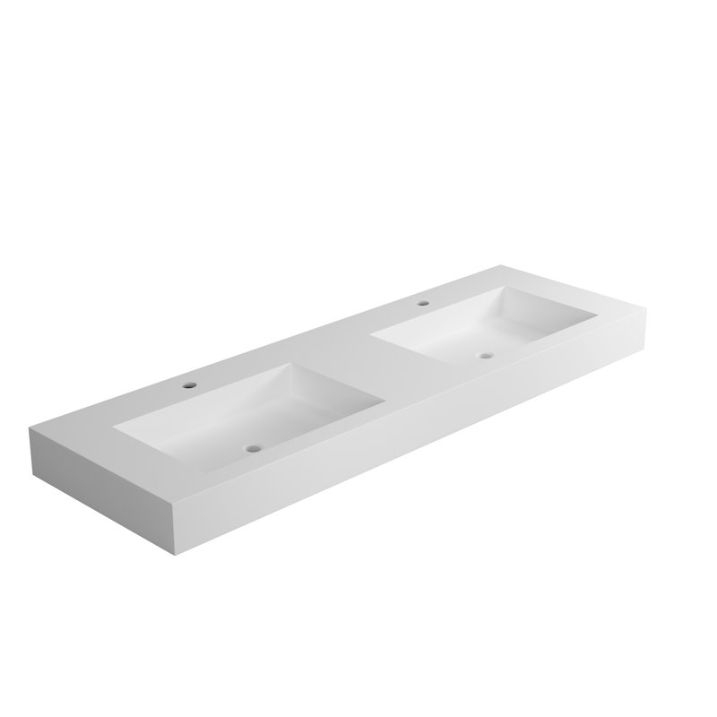 Lavabo à surface solide de 59 po, contemporain, blanc mat, piédestal durable, nettoyage des taches, restauration rapide