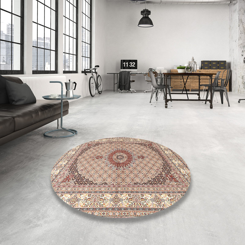 Tapis en laine beige / gris, Rond 6 pi