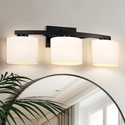 22 In. 3-light Matte Black Modern Unique Bathroom Vanity Light With Oval-shaped Etched White Glass Shades