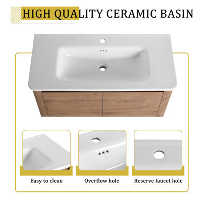 Meuble-lavabo autoportant 84 po avec lavabo en céramique blanche 84 po
