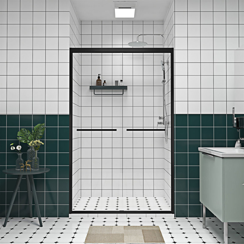 Double porte de douche coulissante, Noir mat