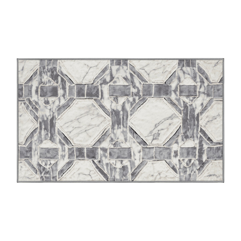 Machine Washable Gray Area Rug, Rectangle 7' x 9'