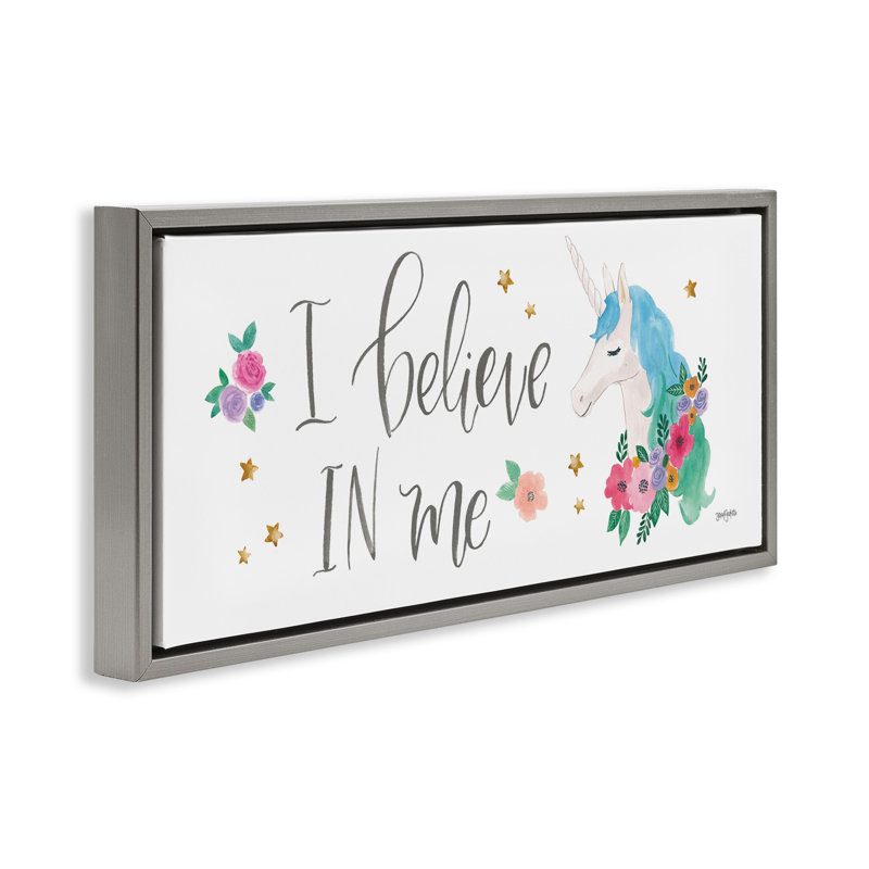 Believe In Me - Licorne bleue, Cadre flottant gris lustré, H 11 po x l 25 po