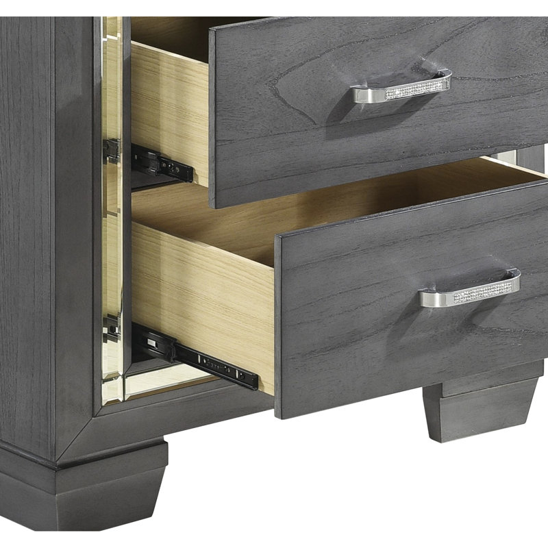 Table de chevet moderne 2 avec éclairage à DEL et faux cristaux gris pour un attrait de chambre à coucher élégant, Gris
