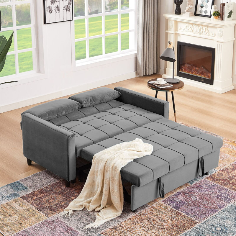 Buncombe 2 Seater Velvet Sofa Bed, Grey
