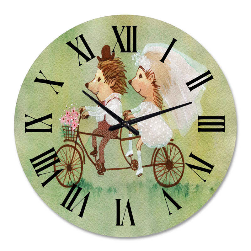 Couple de hérissons faisant du vélo - Horloge murale traditionnelle, Surdimensionné